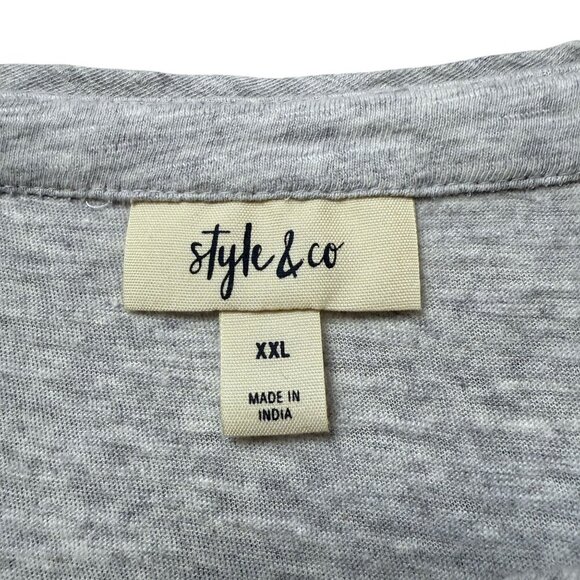 Style & Co. Gray Henley Tee XXL Womens Boho Top Embroidered Long Sleeve NWT - Picture 4 of 9
